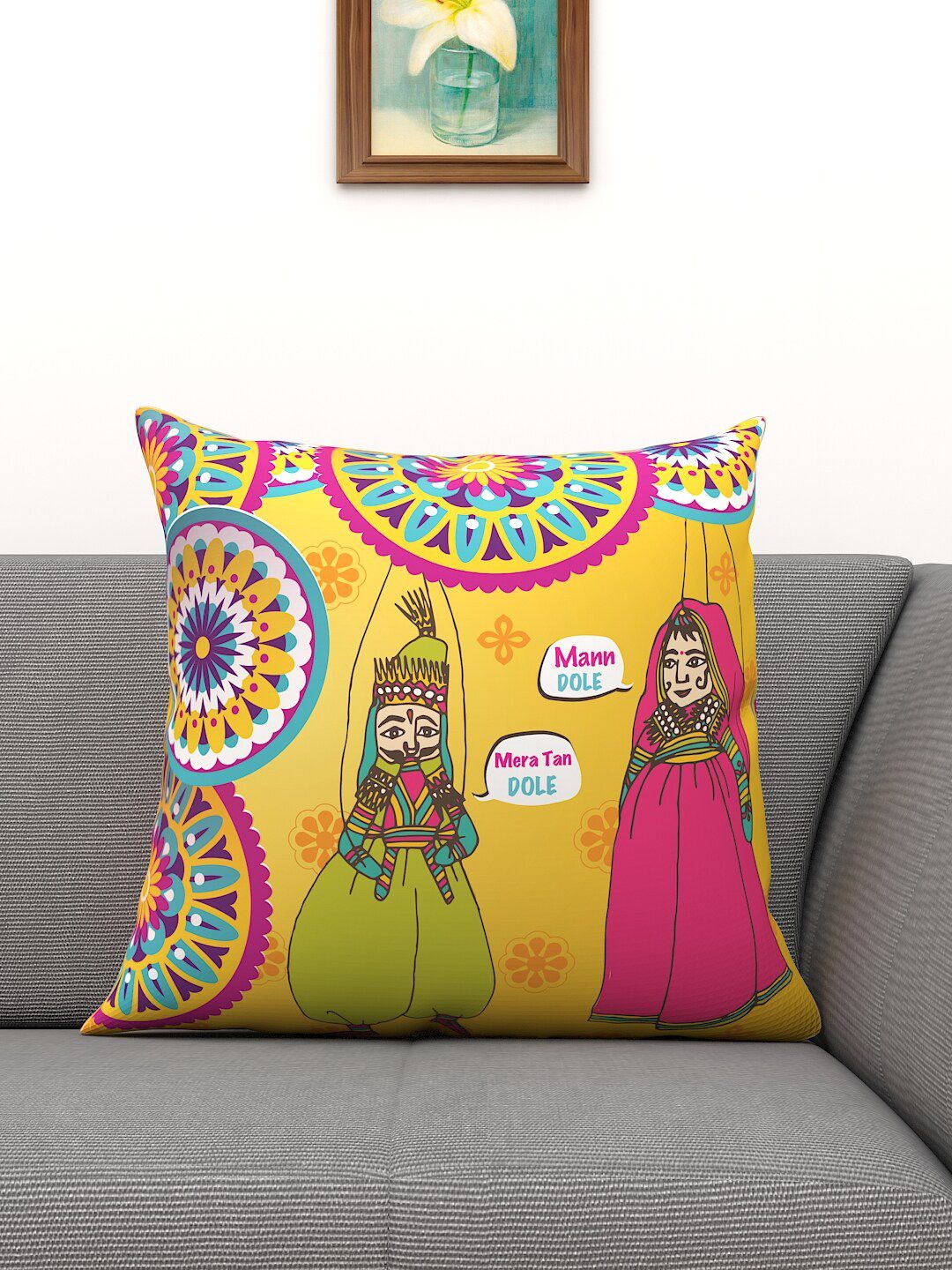 Athom Trendz Yellow & Pink Ethnic Motifs Square Cushion Covers Price in India