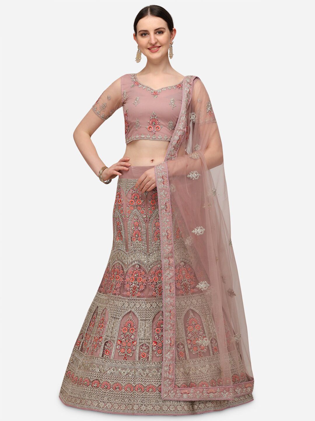 Netram Lavender & Silver-Toned Embroidered Sequinned Semi-Stitched Lehenga & Unstitched Blouse With Dupatta Price in India