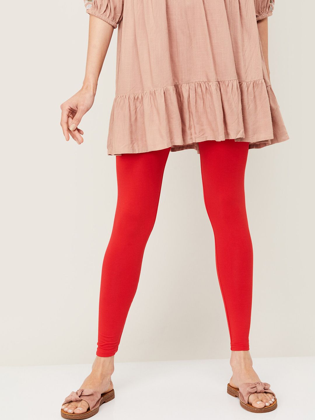 Melange by Lifestyle Women Orange Solid Cotton Ankle-Length Leggings Price in India