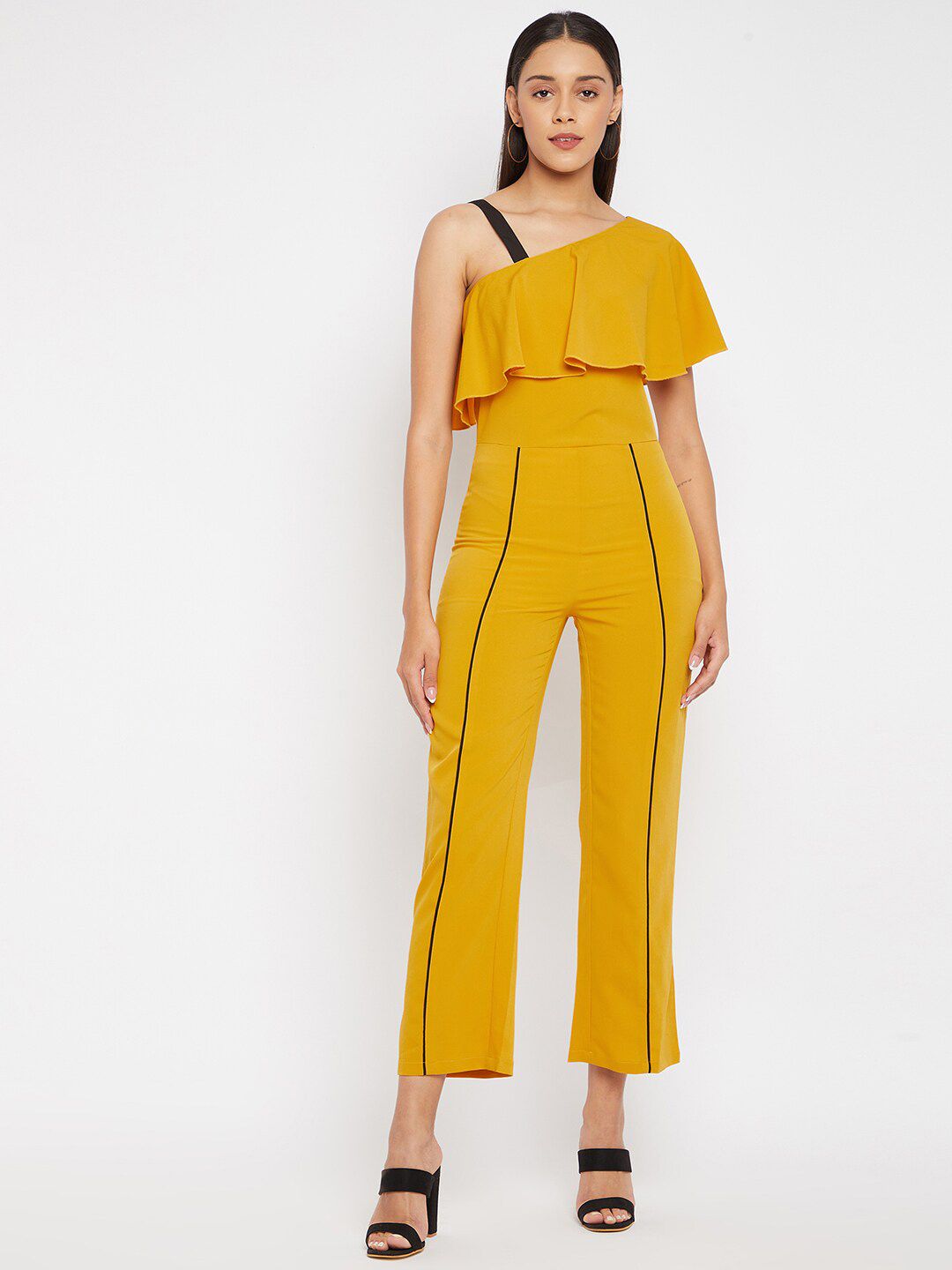 PANIT Mustard & Brown Basic Jumpsuit with Ruffles Price in India