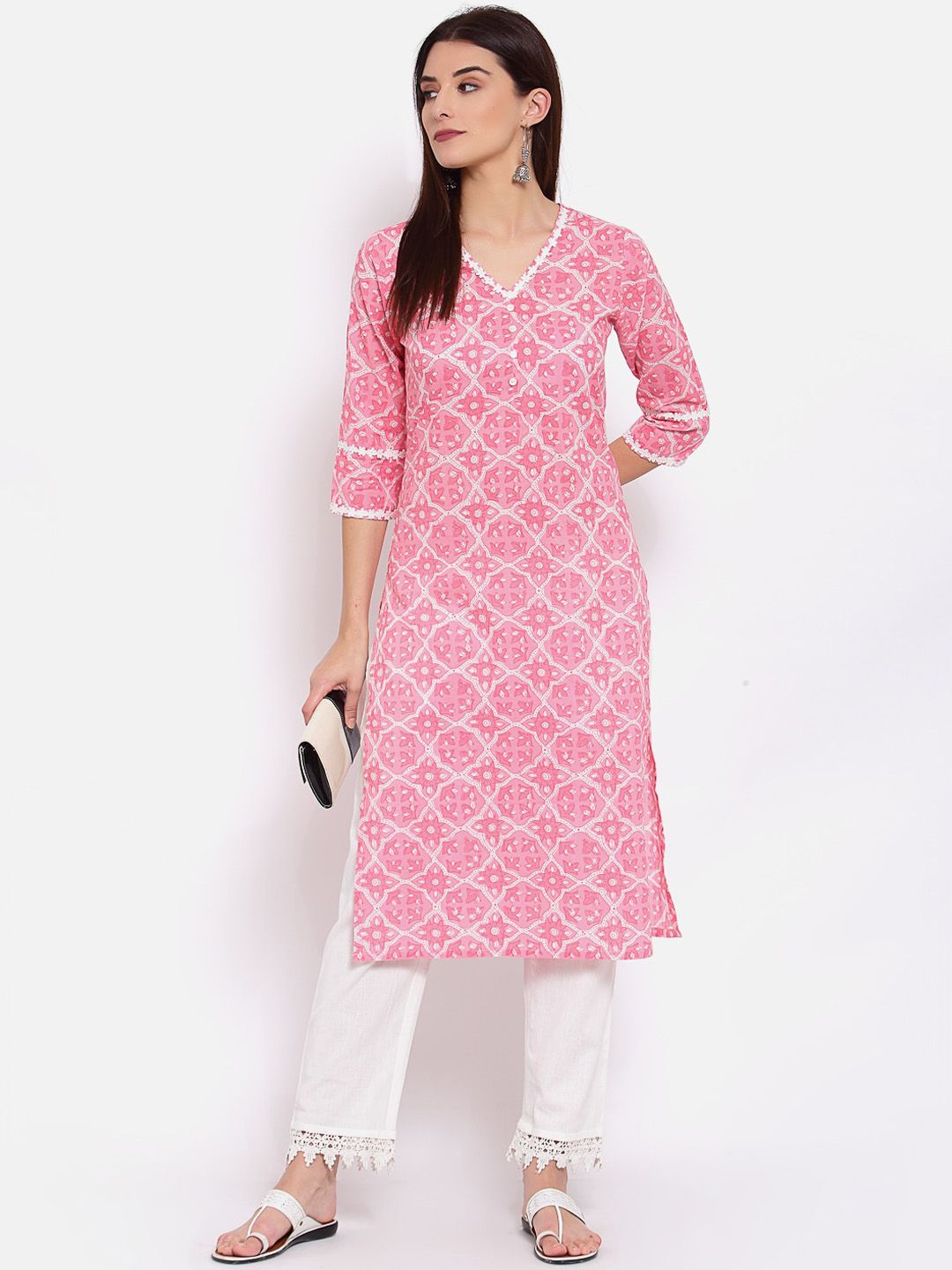 Yuris Women Pink Geometric Printed Kurta Price in India