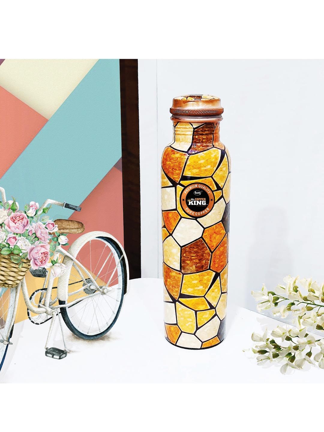 MR. COPPER KING Copper-Toned & Yellow Printed Premium Water Bottle Price in India