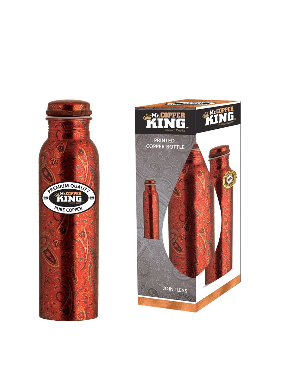MR. COPPER KING Maroon Royal Printed Copper Bottle 950ml Price in India