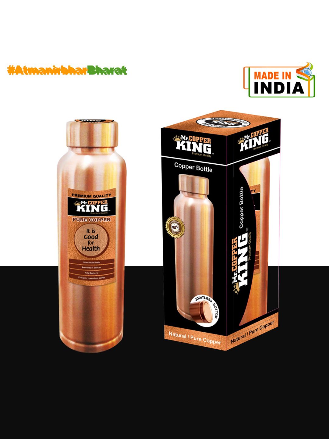 MR. COPPER KING Copper-Toned Solid Water Bottle 900 ml Price in India