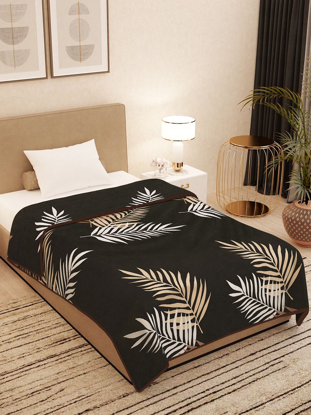 Story@home Brown & White Floral AC Room 400 GSM Single Bed Blanket Price in India
