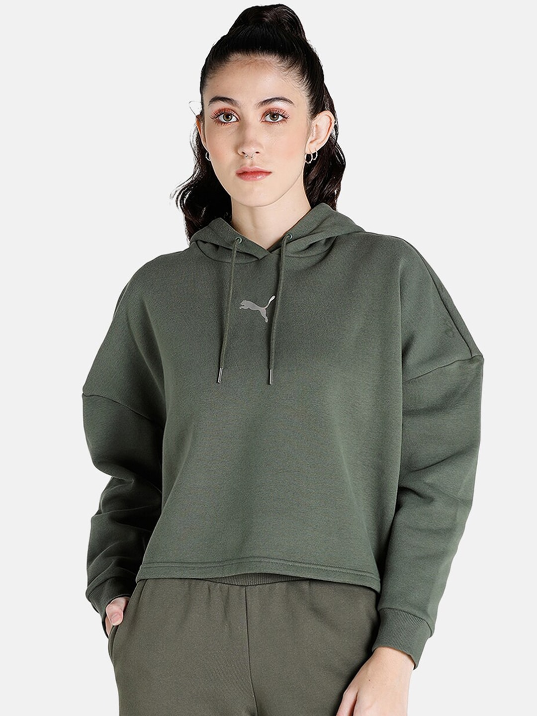 Puma Women Green Hooded Cotton Sweatshirt Price in India