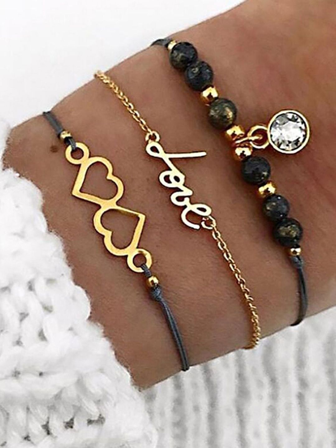 Bellofox Set Of 3 Women Gold-Toned & Blue Charm Bracelet Price in India