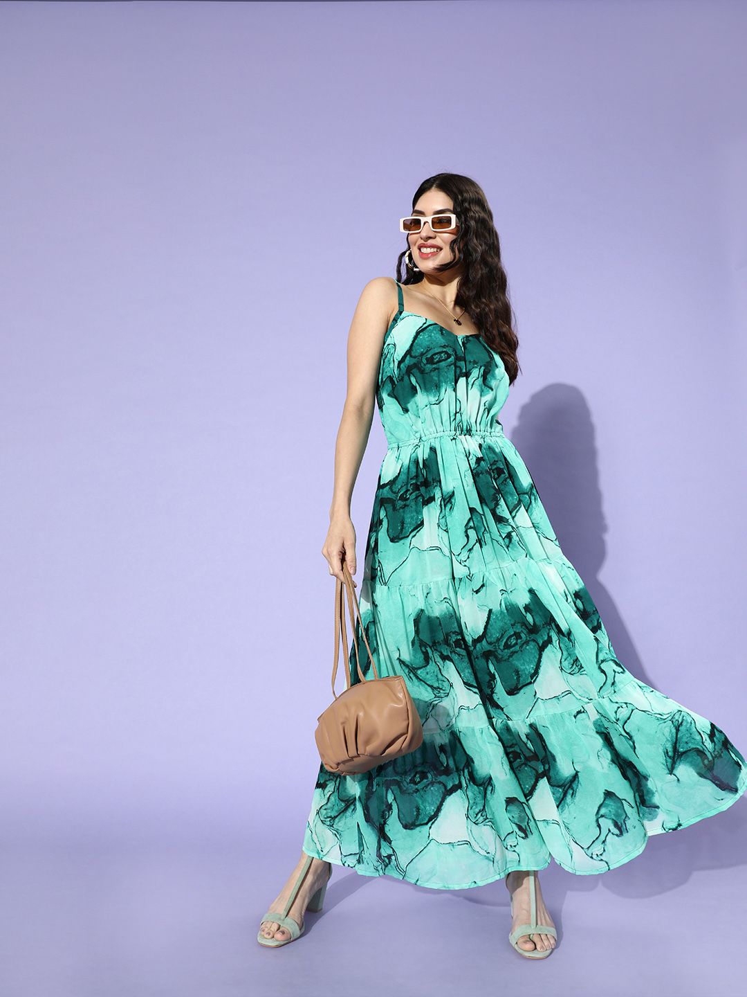 plusS Women Green Floral Tiered Dress Price in India