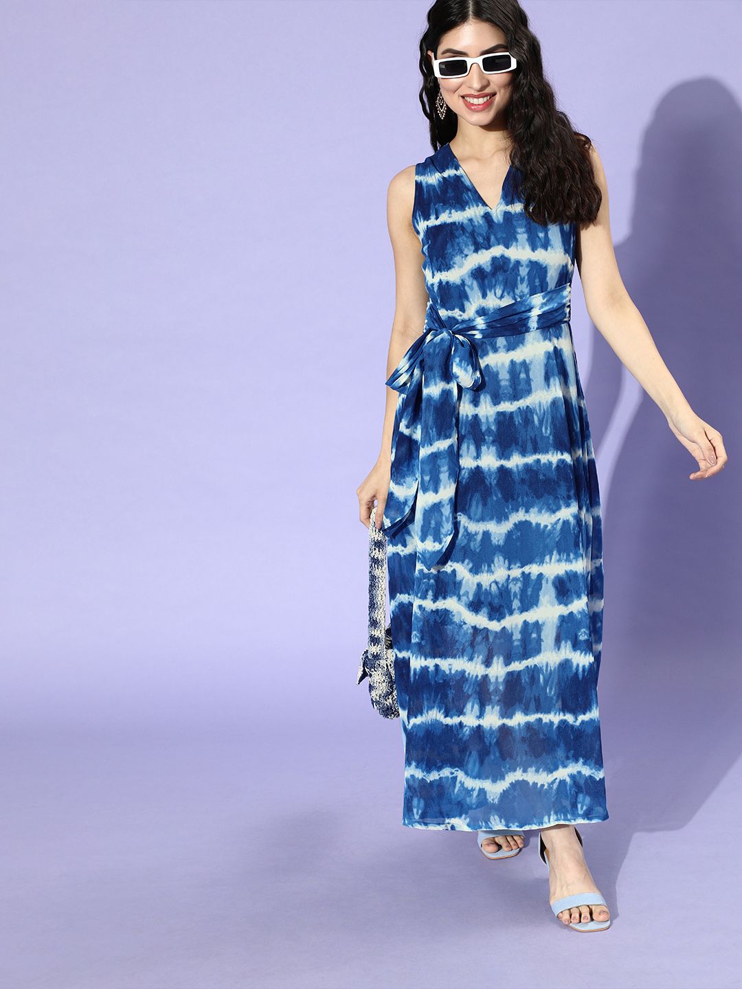 plusS Women Blue Floral Tie and Dye Dress Price in India