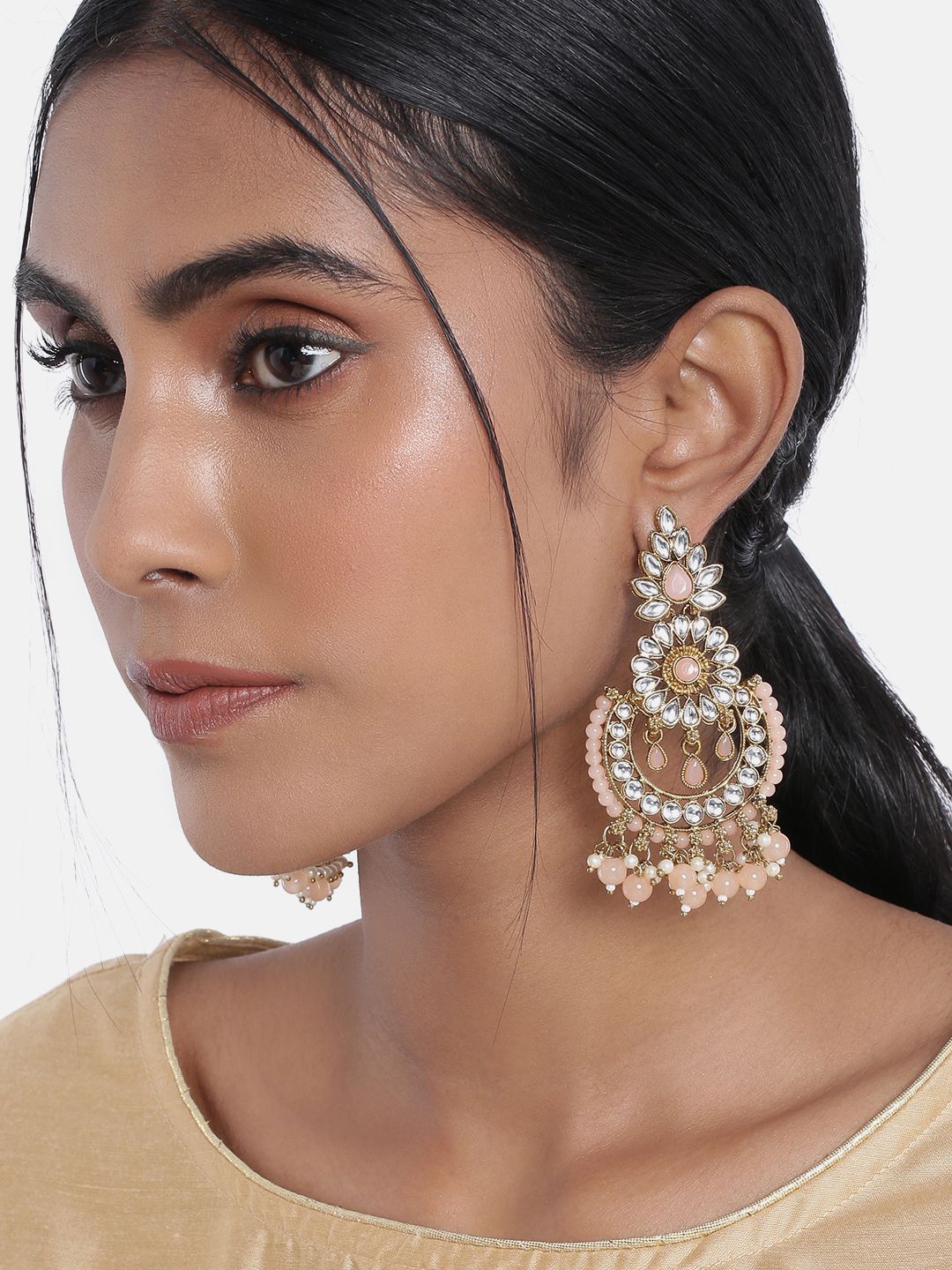 I Jewels Peach-Coloured Contemporary Drop Earrings Price in India