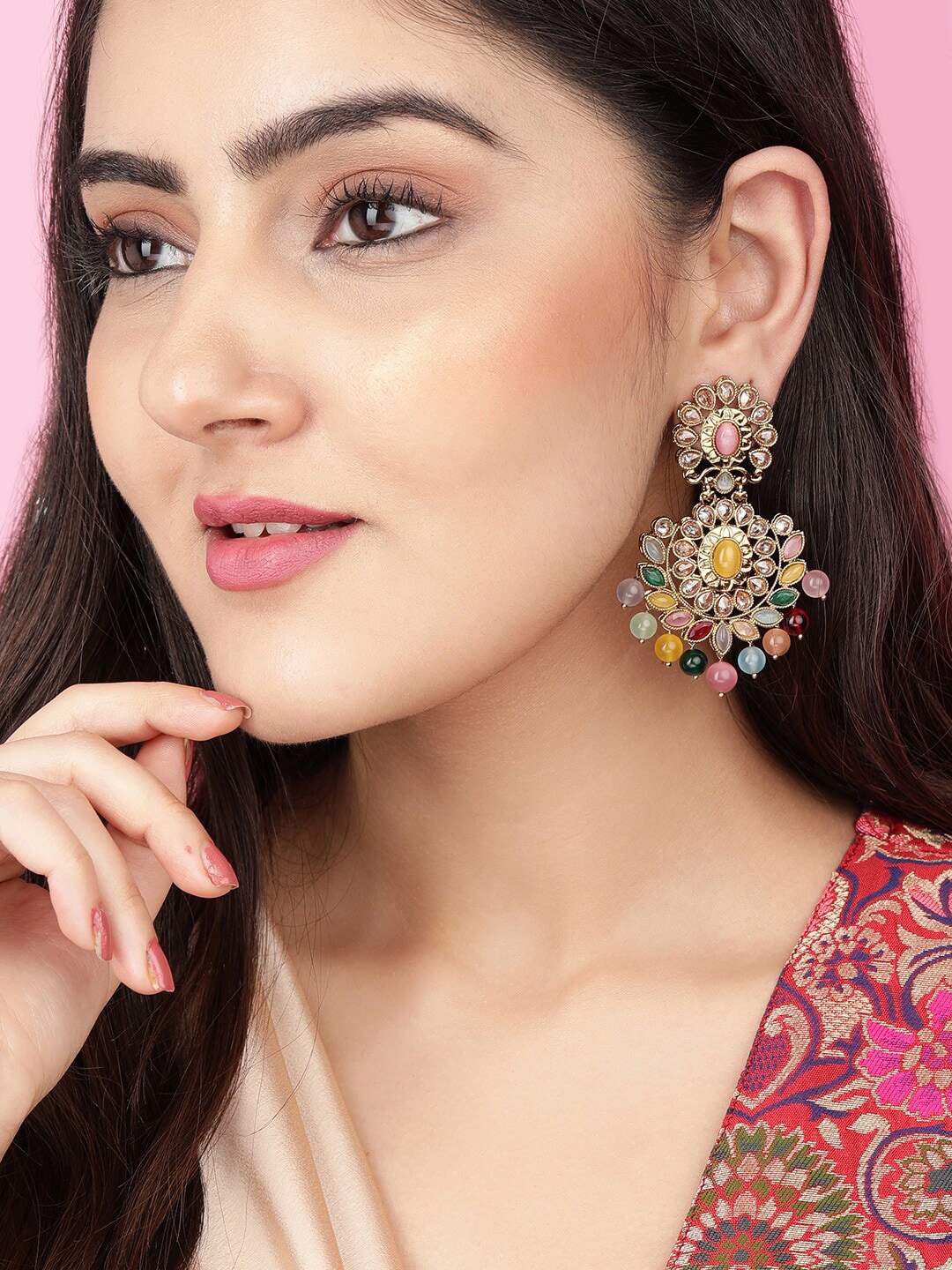 Rubans Gold-Plated Gold-Toned & Yellow Crescent Shaped Drop Earrings Price in India