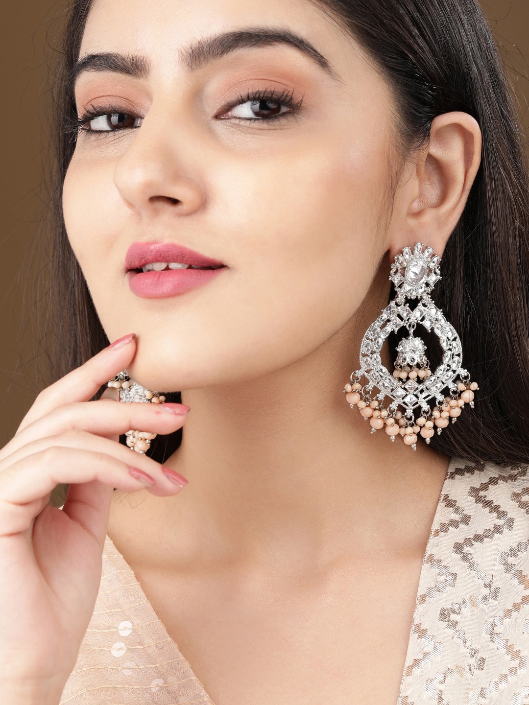 Rubans Women Silver-Toned & Plated Crescent Shaped Handcrafted Chandbalis Earrings Price in India