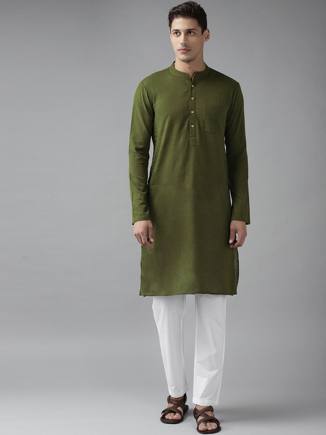 See Designs Olive Thread Work Pure Cotton Kurta