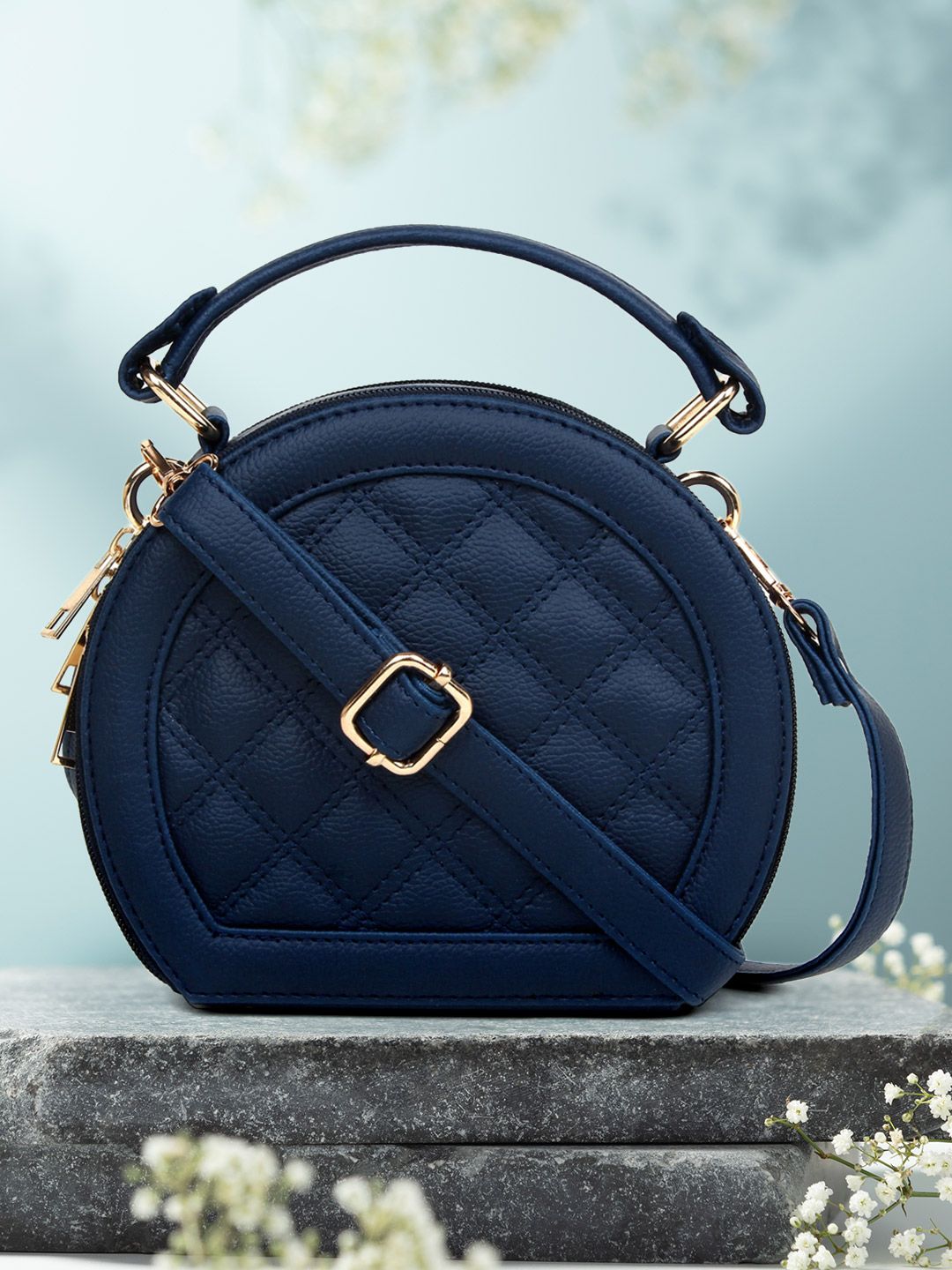 LEGAL BRIBE Women Blue Structured Half Moon Sling Bag with Quilted Price in India