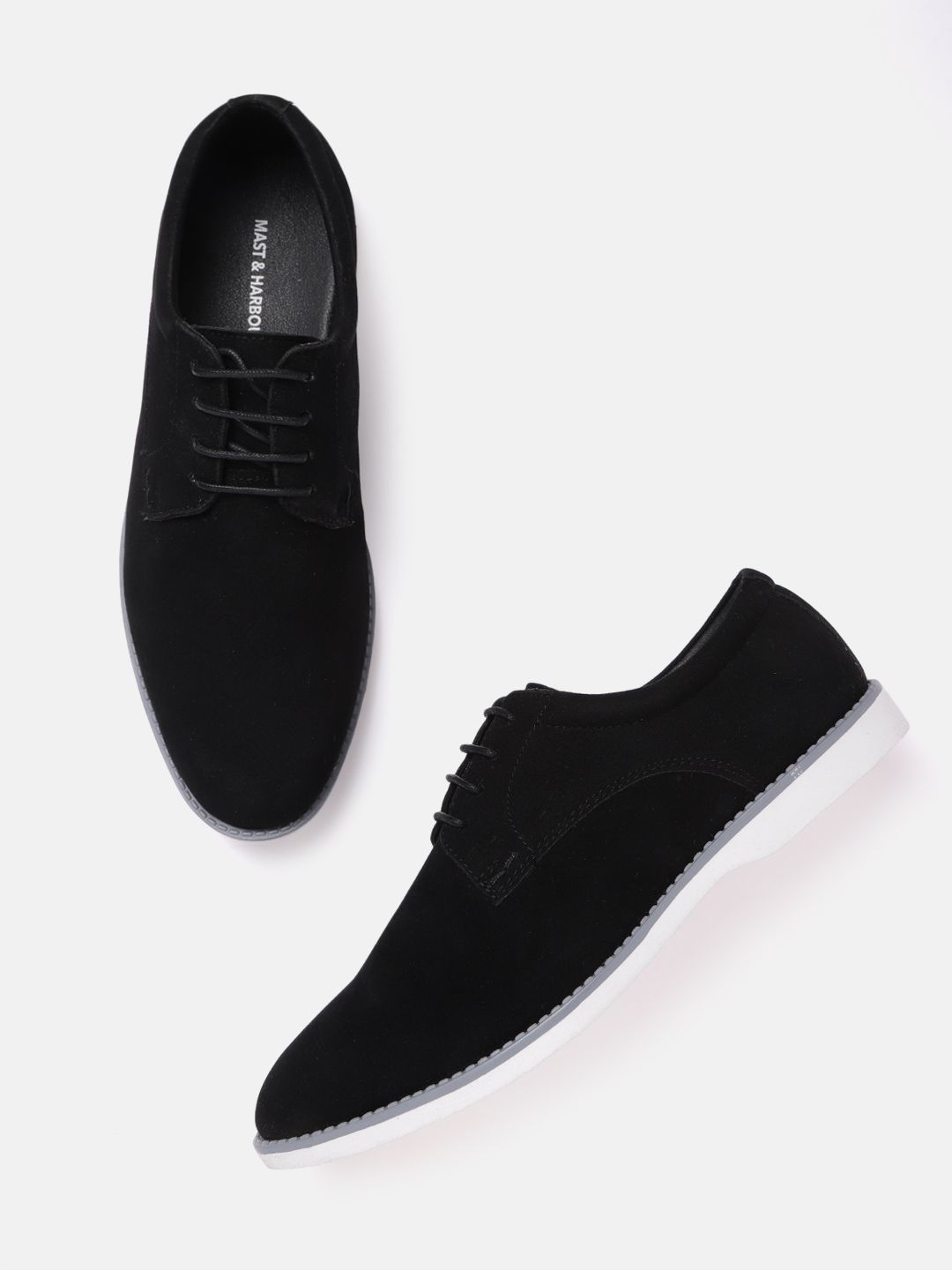 Mast & Harbour Men Black Solid Suede Finish Derbys