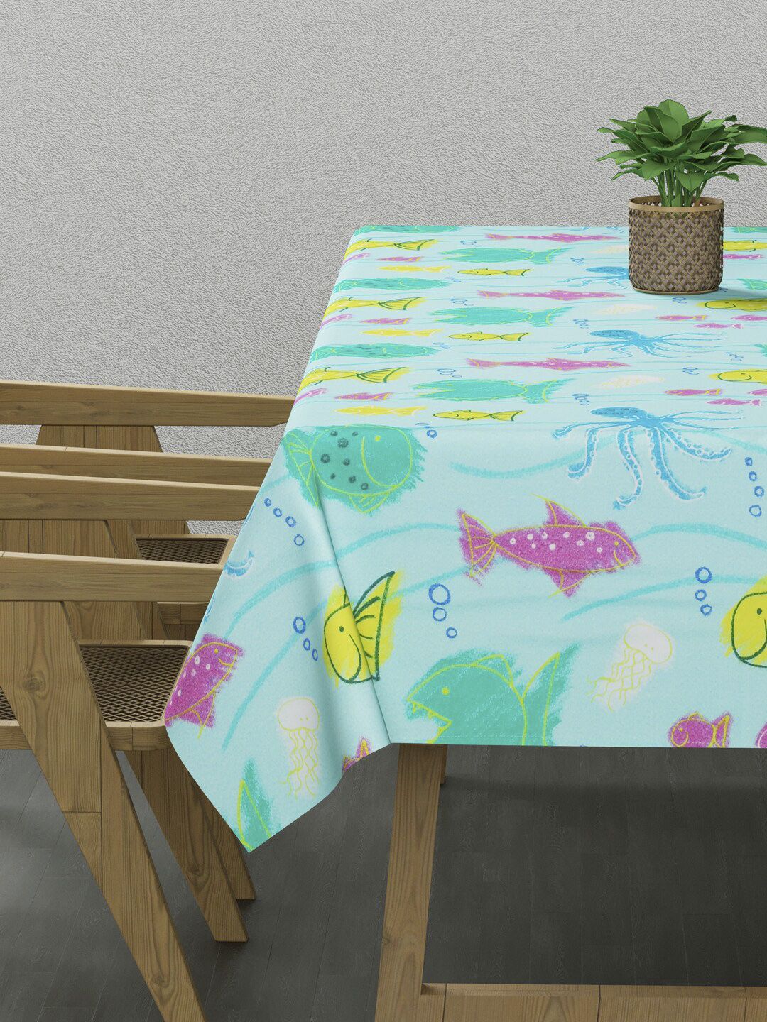 Clasiko Blue & Yellow Printed 4 Seater Rectangular Table Cover Price in India