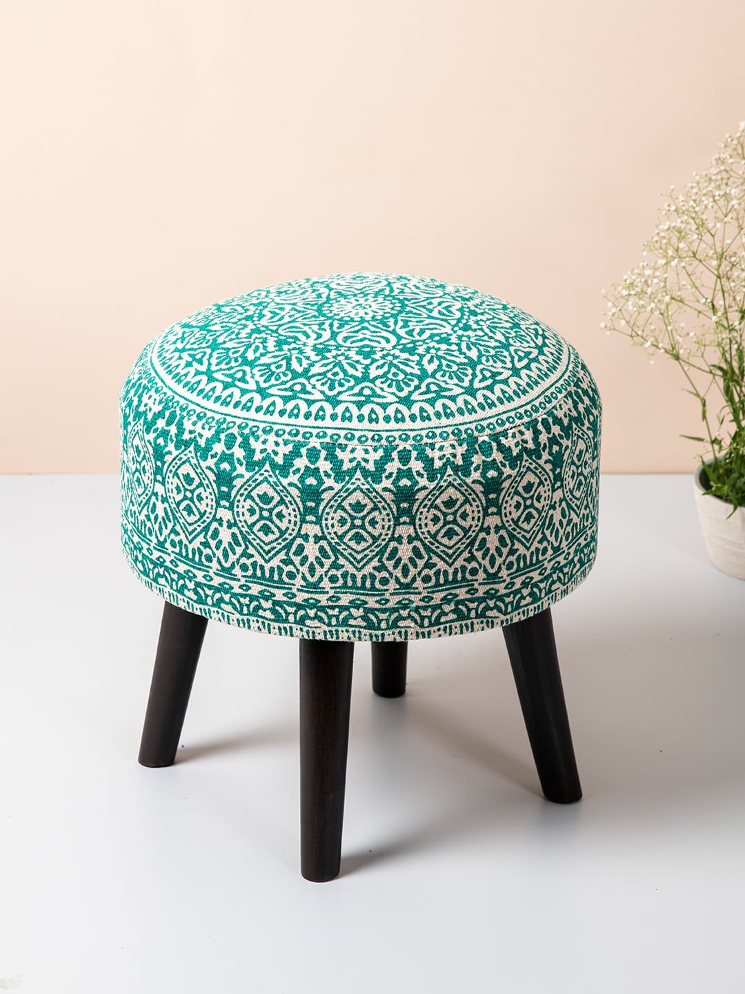 nestroots Green Round Shape Wooden Sitting Ottoman Price in India