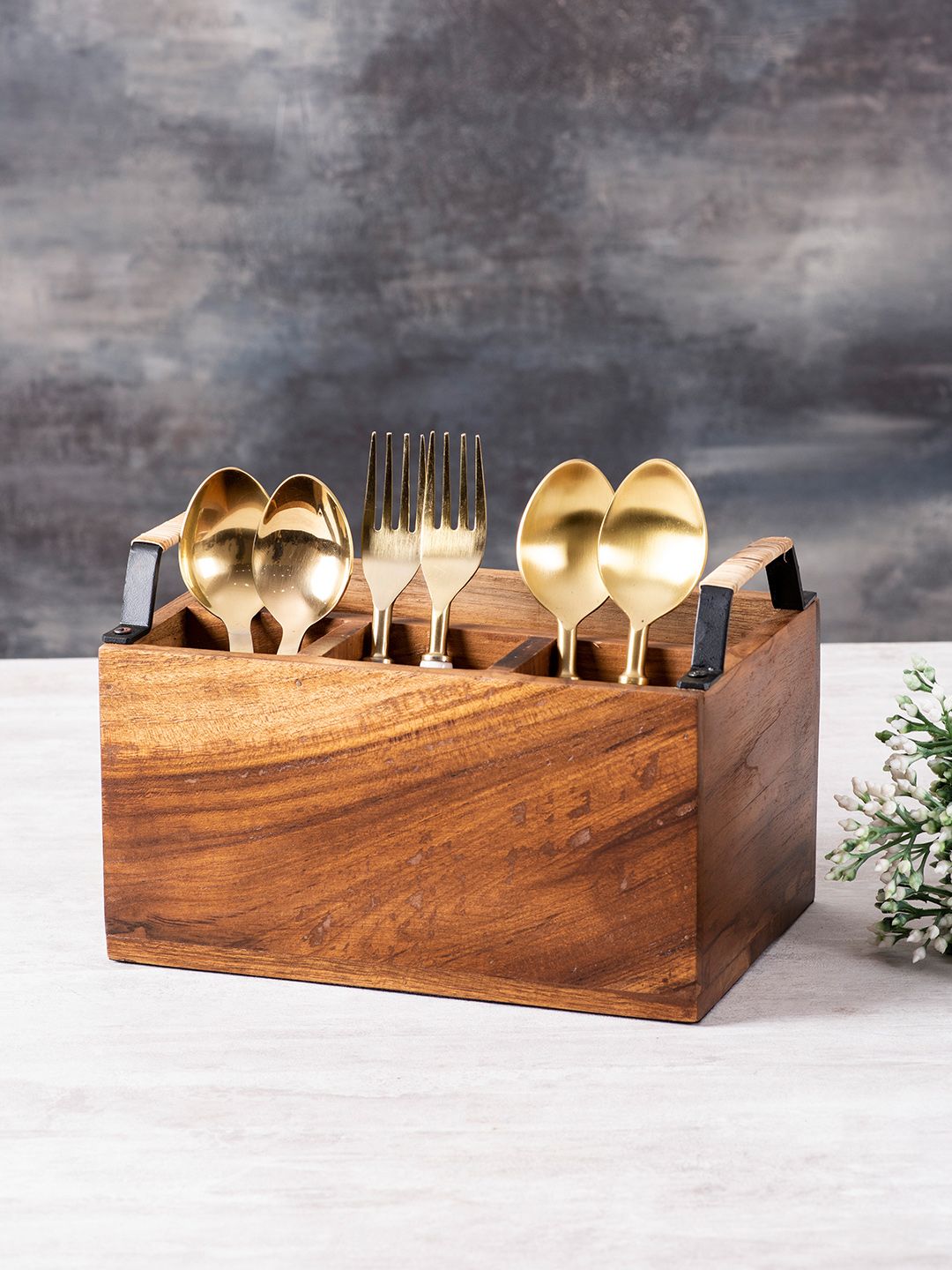 nestroots Brown Wooden Cutlery Holder Price in India