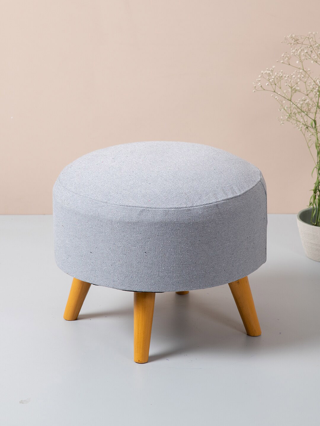 nestroots Grey Set of 2 Round Foam Cushioned Cotton Pouffy Storage Ottoman Price in India