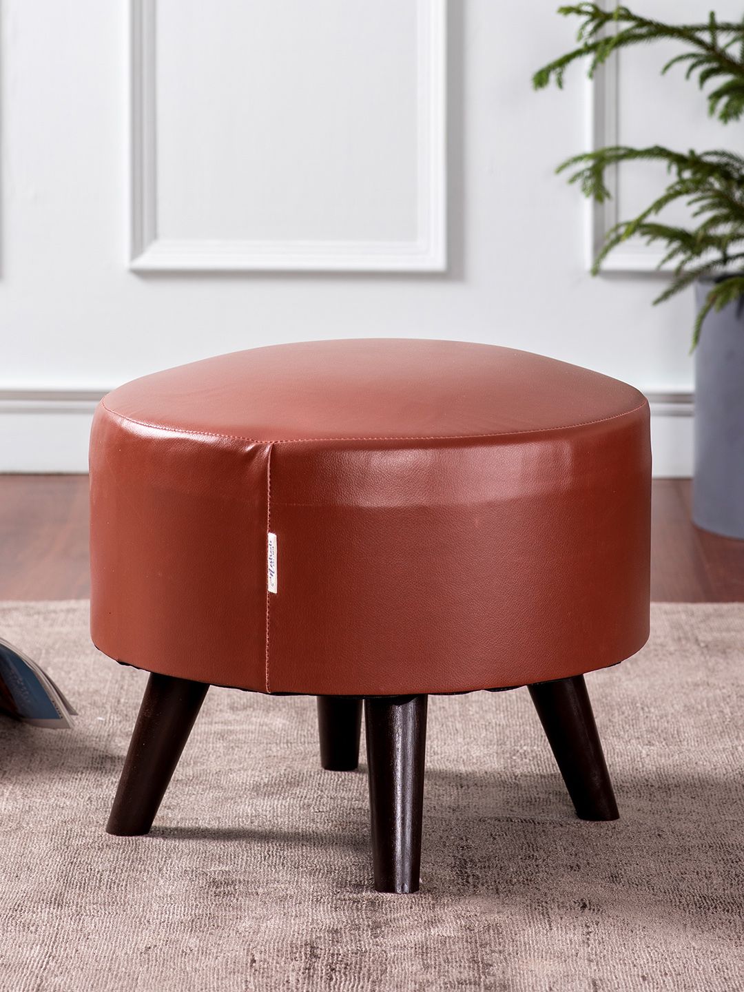 nestroots Brown Round Shape Wooden Cotton Poufy Ottoman Price in India