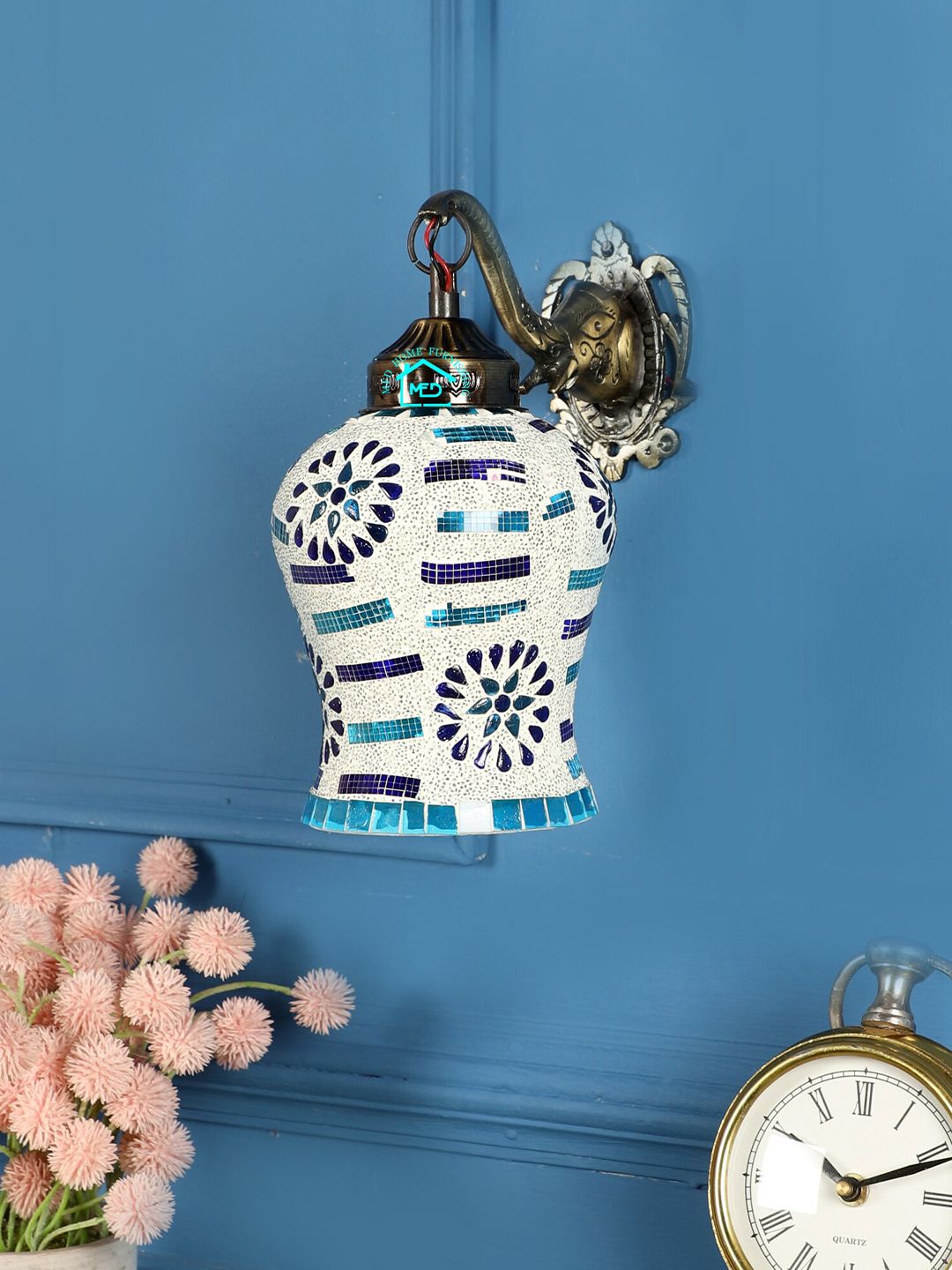 MFD HOME FURNISHING Multi-Coloured Floral Printed Bell-Shaped Wall Lamp Price in India