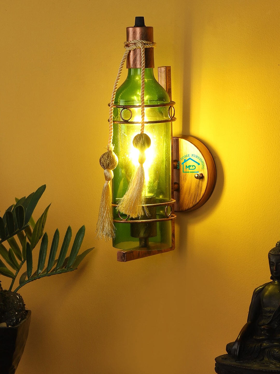 MFD HOME FURNISHING Green Cylinder Shaped Wall Lamp Price in India