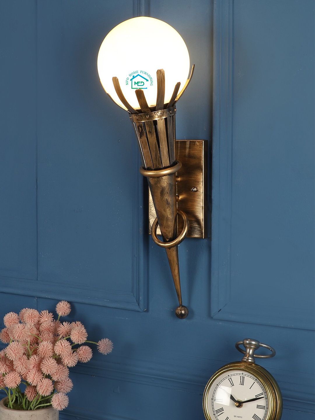 MFD HOME FURNISHING Gold-Toned & White Quirky Wall Lamp Price in India