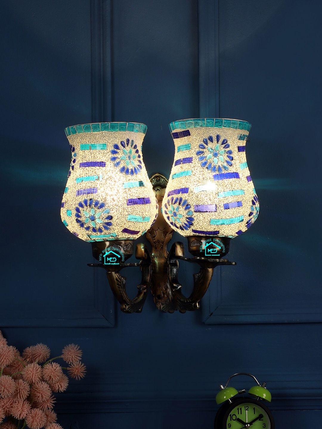 MFD HOME FURNISHING Multi-Coloured Floral Printed Traditional Wall Lamp Price in India