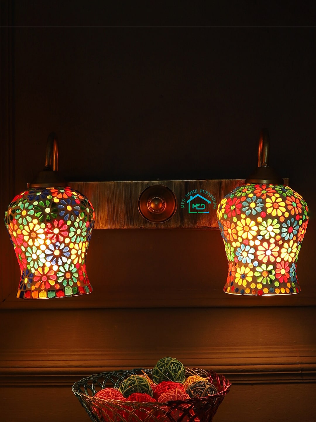 MFD HOME FURNISHING Multi-Coloured Floral Printed Bell-Shaped Wall Lamp Price in India