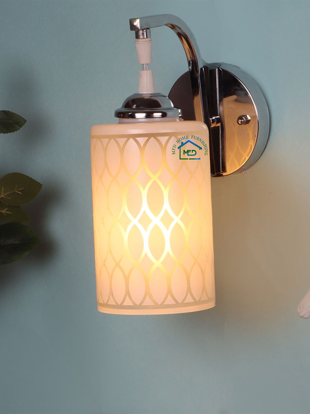 MFD HOME FURNISHING White & Silver-Toned Printed Cylinder Shaped Wall Lamp Price in India