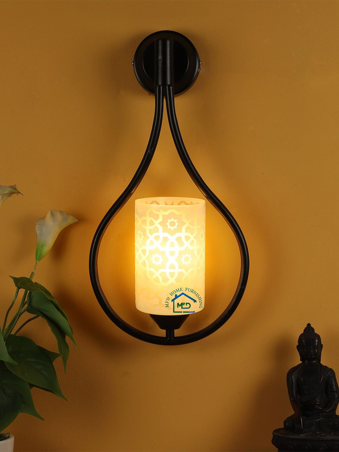 MFD HOME FURNISHING White & Black Printed Cylinder Shaped Wall Lamp Price in India