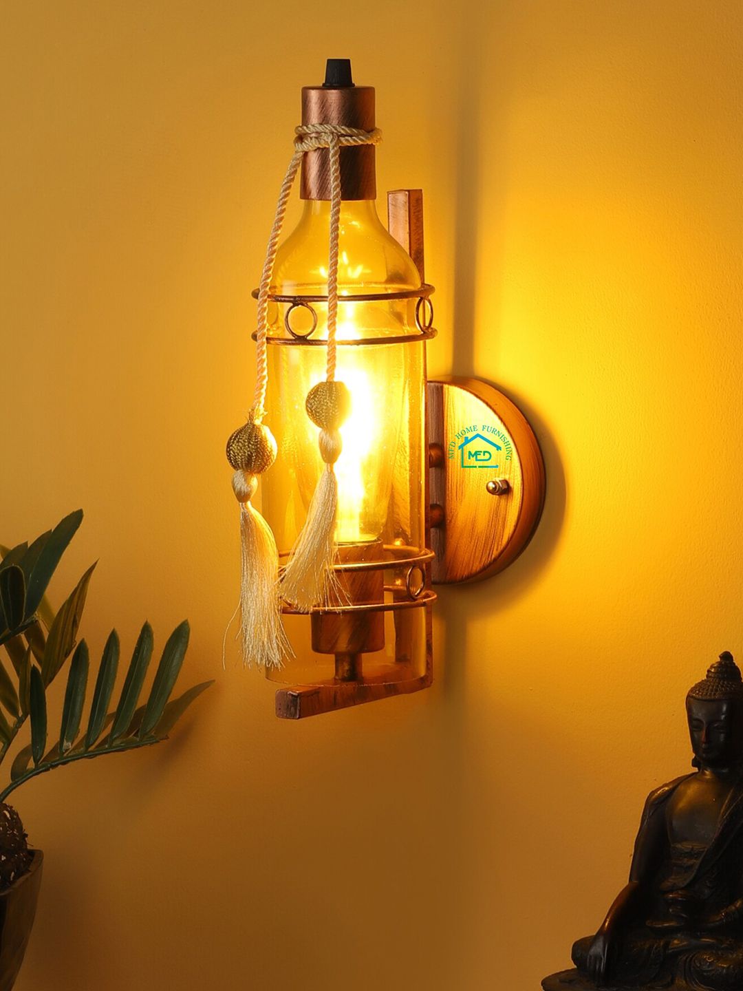 MFD HOME FURNISHING Yellow & Brown Abstract Shaped Wall Lamp Price in India
