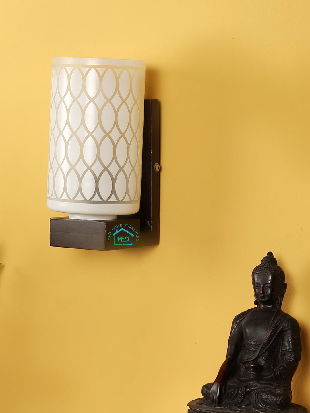 MFD HOME FURNISHING White & Brown Printed Cylinder Shaped Wall Lamp Price in India