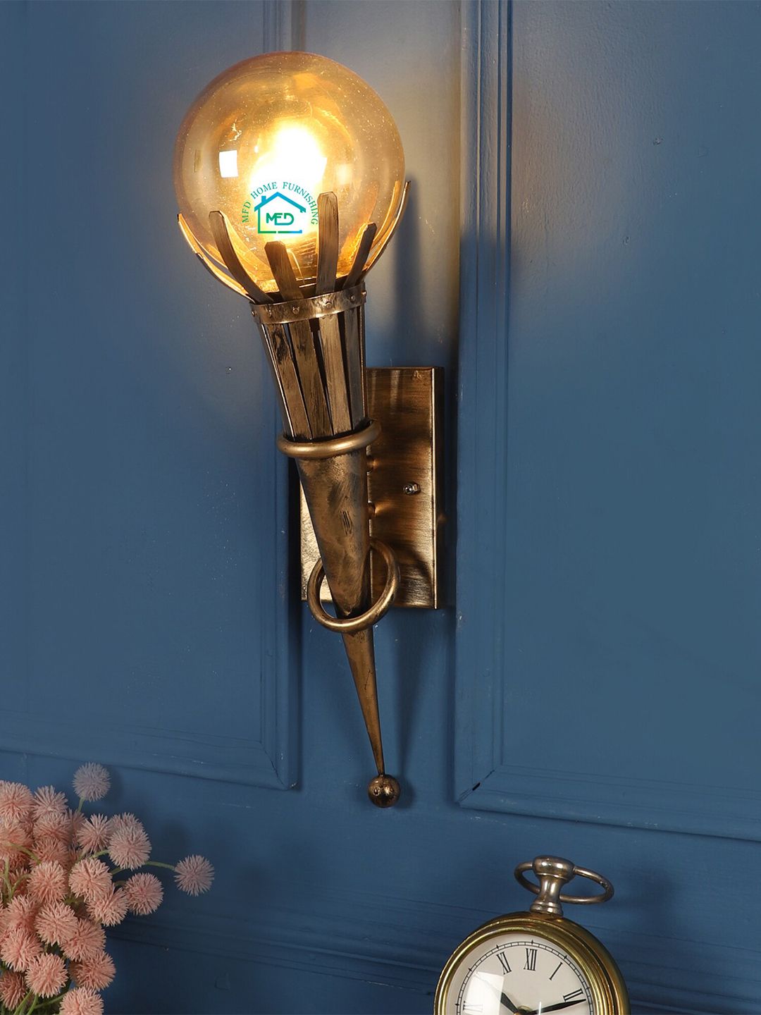 MFD HOME FURNISHING Gold-Toned Quirky Wall Lamp Price in India