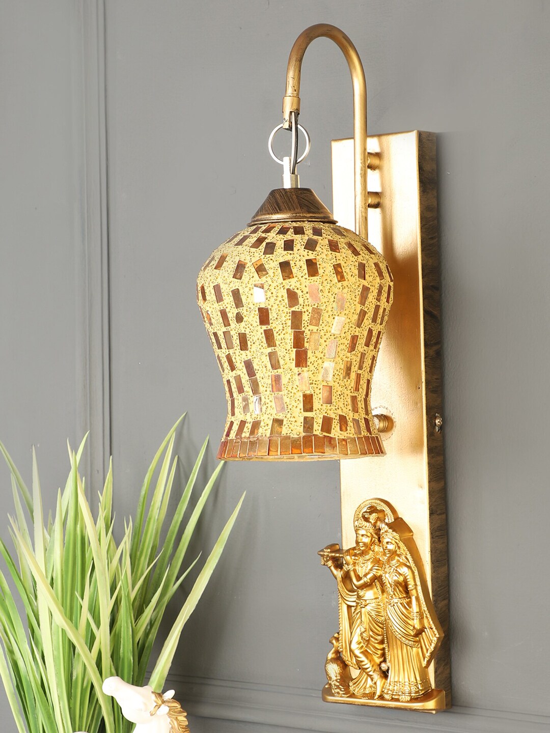 MFD HOME FURNISHING Gold-Toned Textured Wall Lamp Price in India