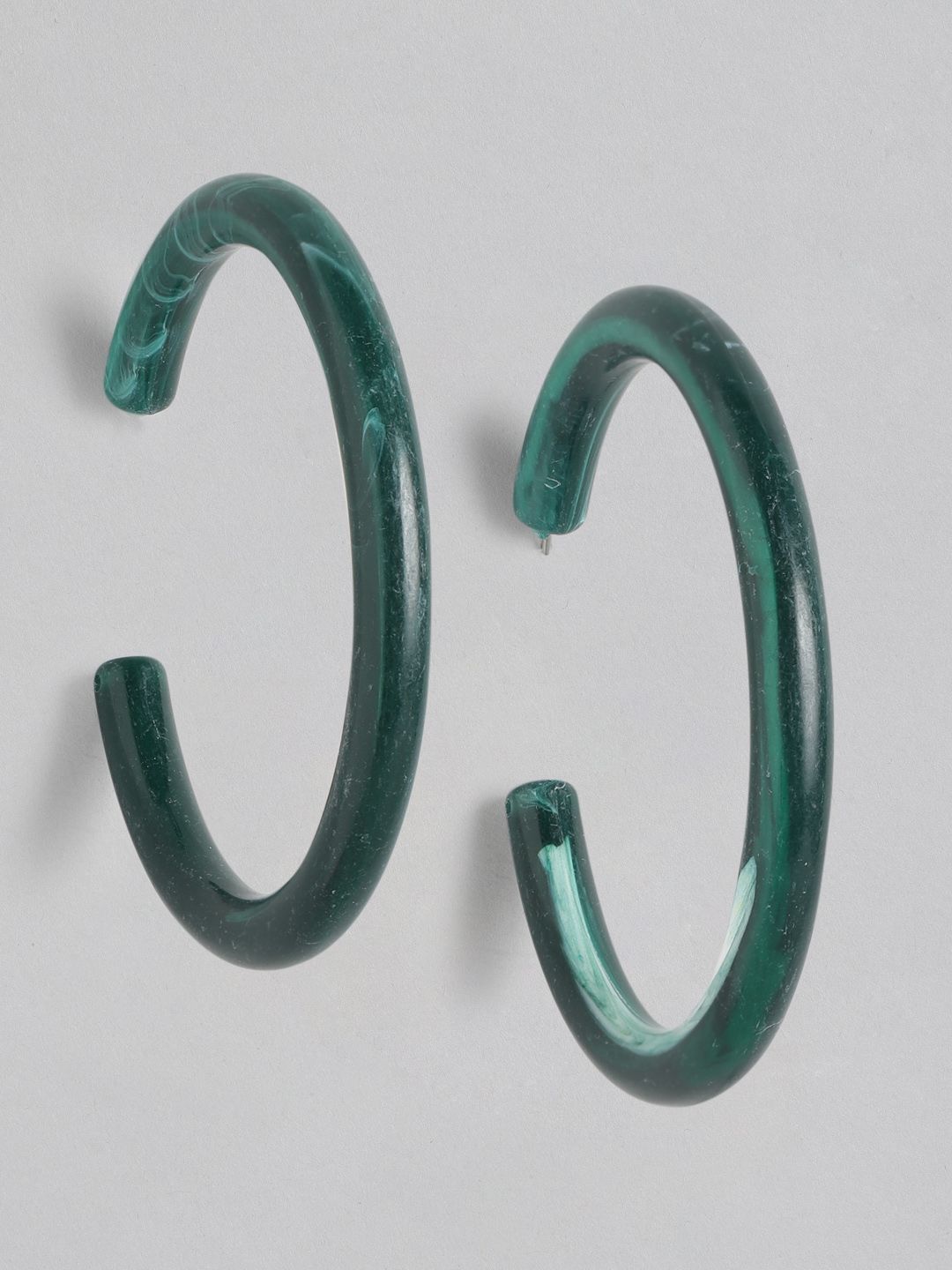 Anouk Green Silver-Plated Circular Half Hoop Earrings Price in India