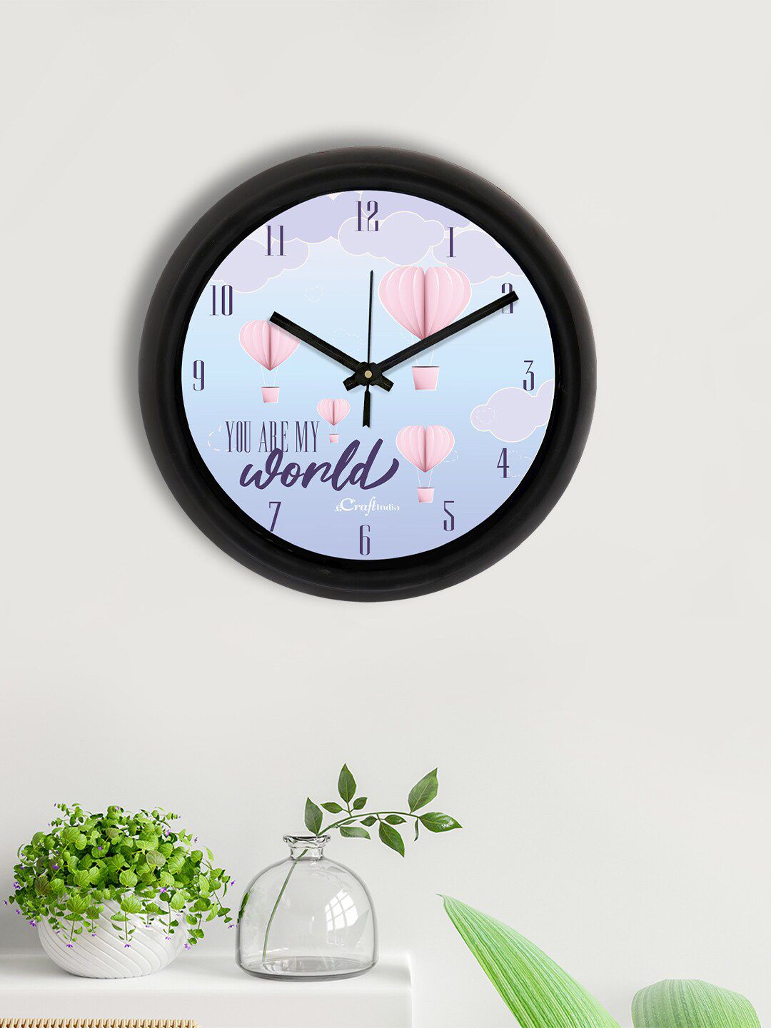 eCraftIndia Blue & Pink Printed Contemporary Analogue Wall Clock Price in India