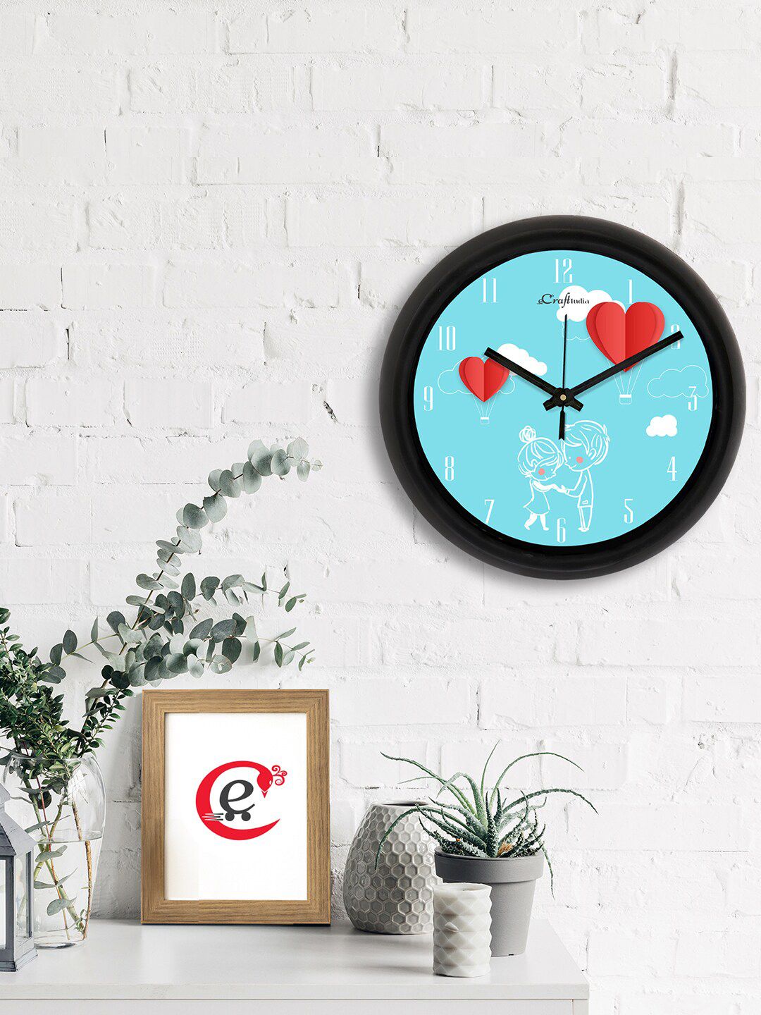 eCraftIndia Blue & Red Valentine Sweetheart Printed Contemporary Analogue Wall Clock Price in India