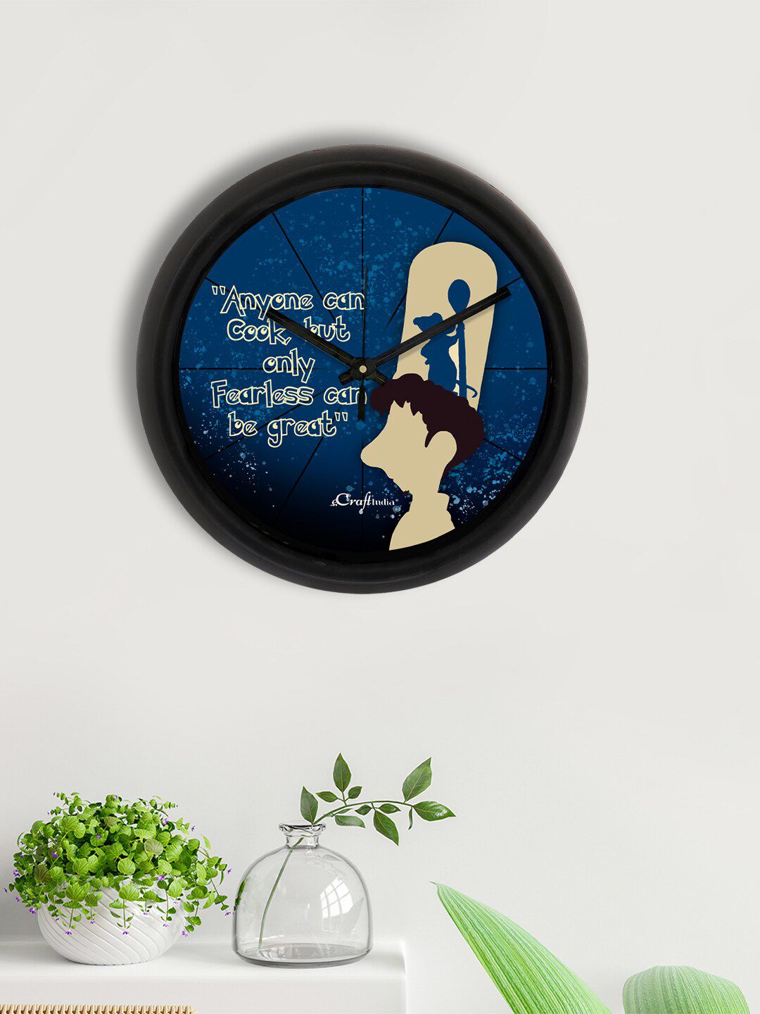 eCraftIndia Blue & Beige Printed Contemporary Analogue Wall Clock Price in India