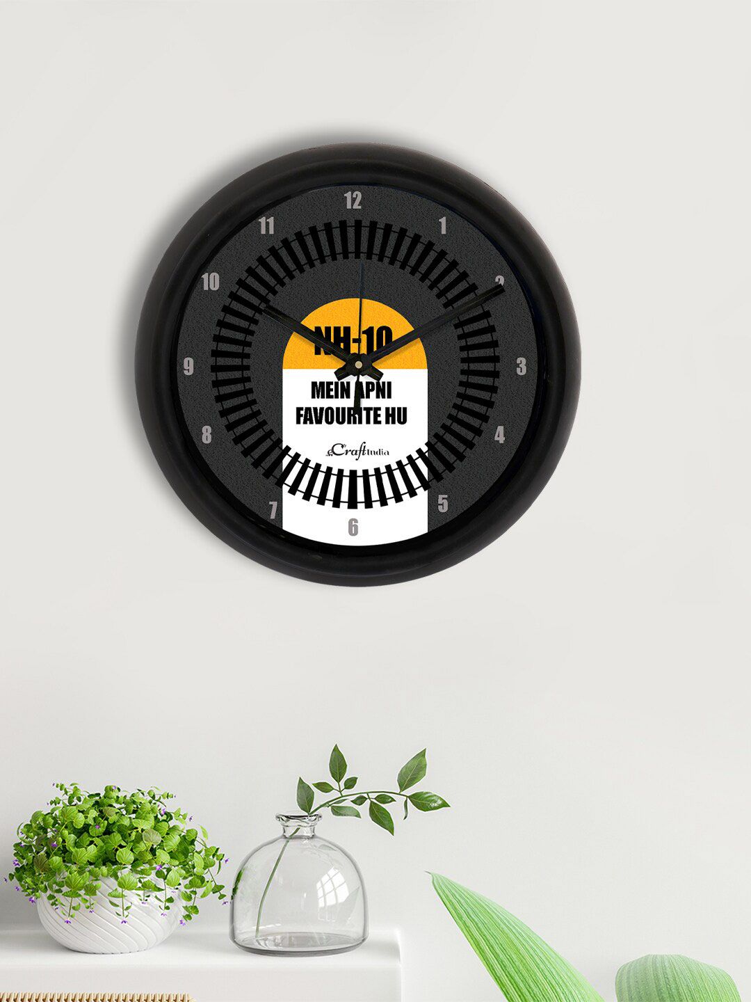 eCraftIndia Grey & Black Printed Contemporary Analogue Wall Clock Price in India