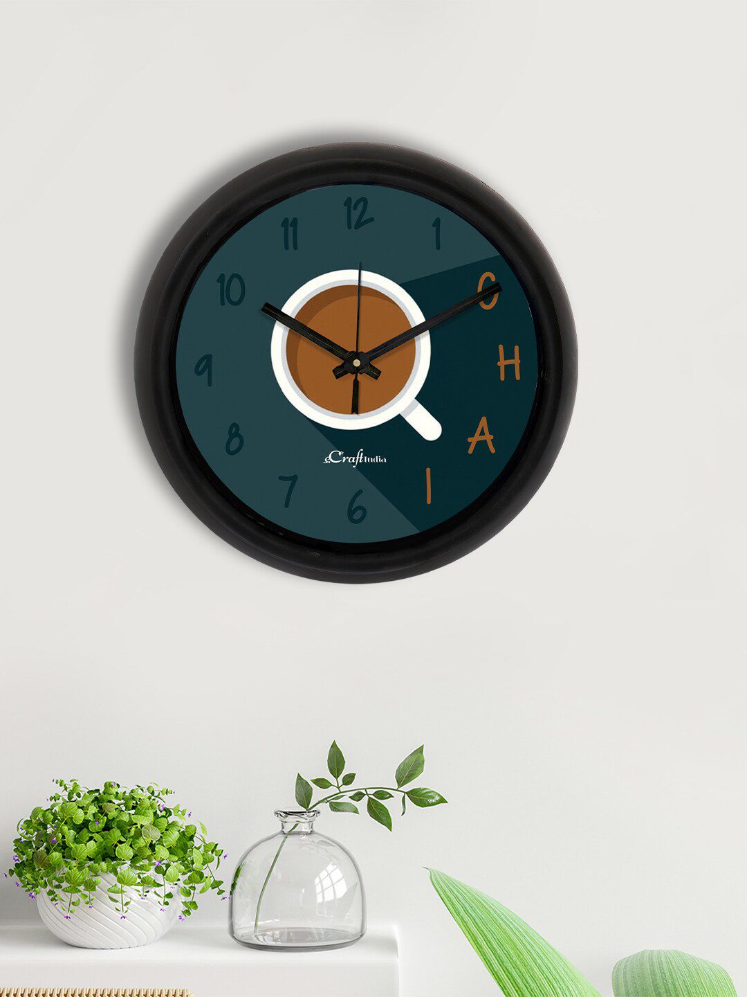 eCraftIndia Green & Brown Printed Contemporary Analogue Wall Clock Price in India