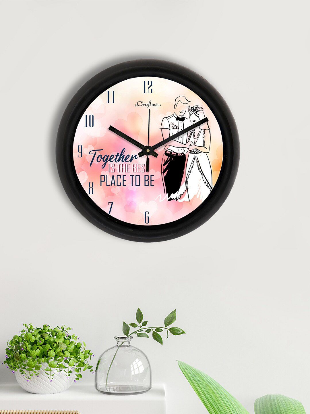 eCraftIndia Pink & White Printed Contemporary Analogue Wall Clock Price in India