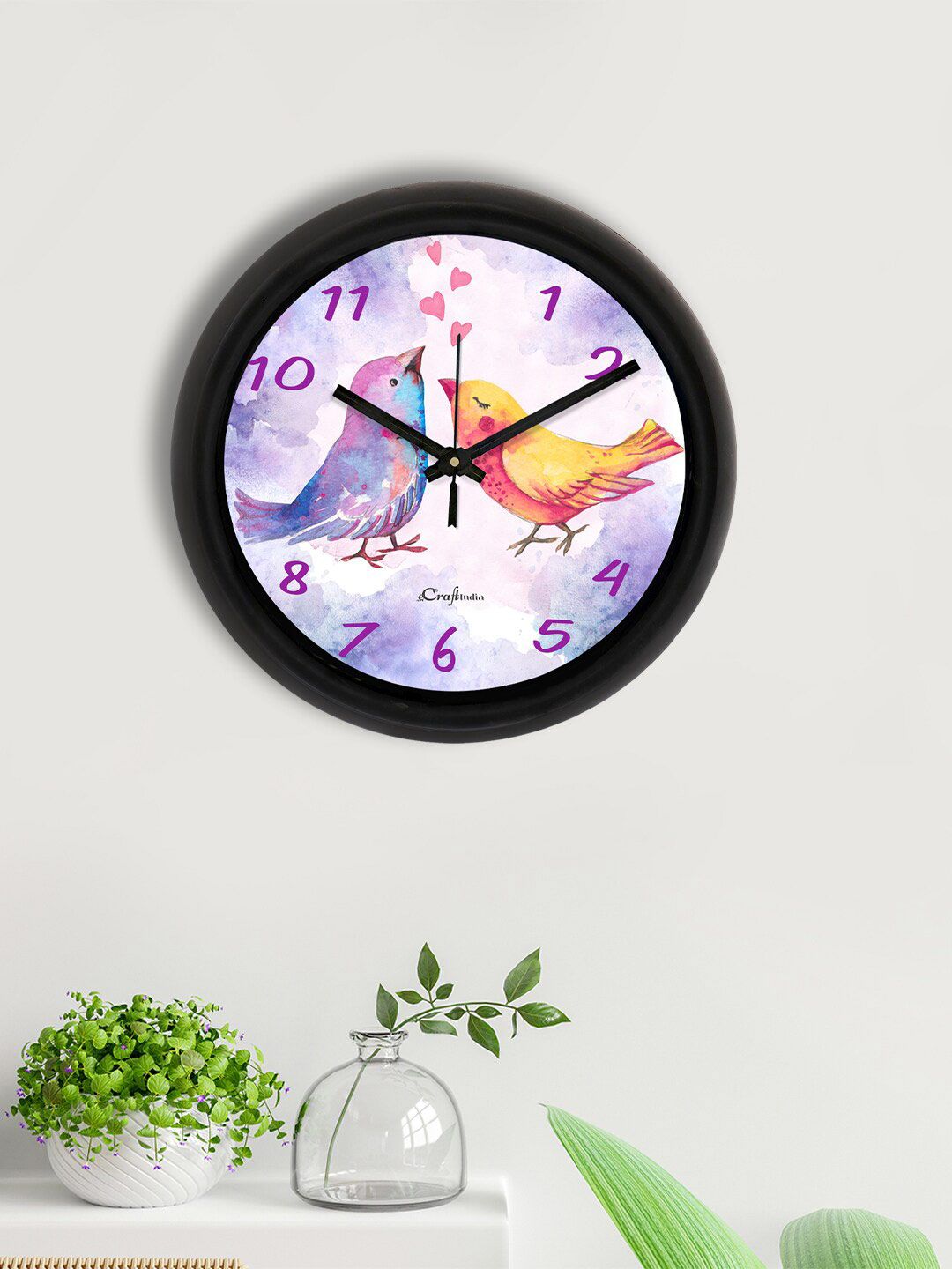 eCraftIndia Purple & Orange Love Birds Printed Contemporary Wall Clock Price in India