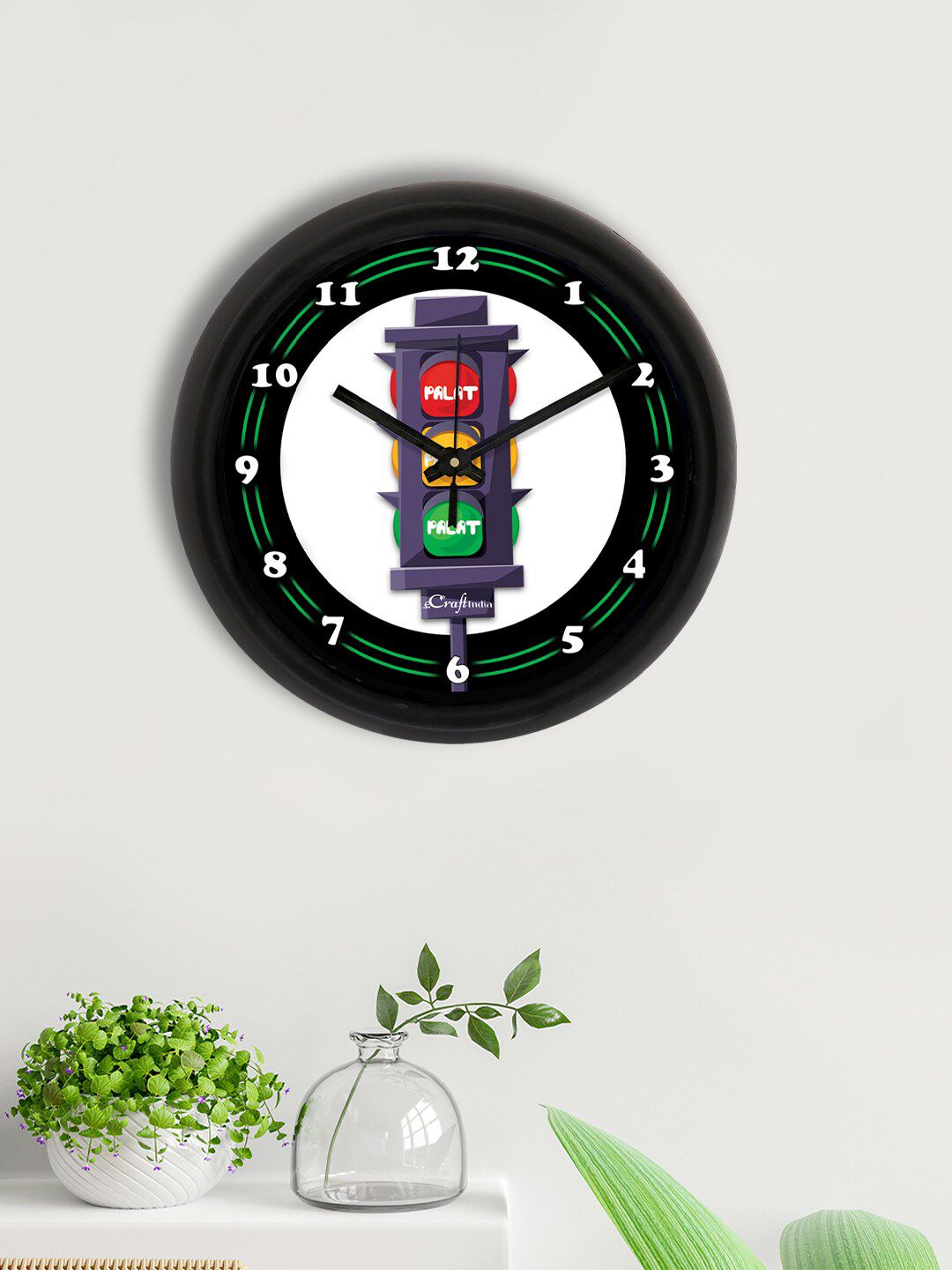 eCraftIndia White & Green Printed Contemporary Analogue Wall Clock Price in India