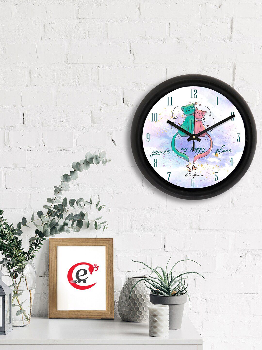 eCraftIndia White & Purple Printed Contemporary Analogue Wall Clock Price in India