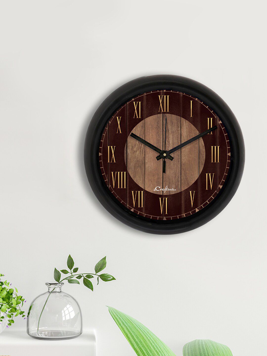 eCraftIndia Brown & Beige Printed Contemporary Analogue Wall Clock Price in India