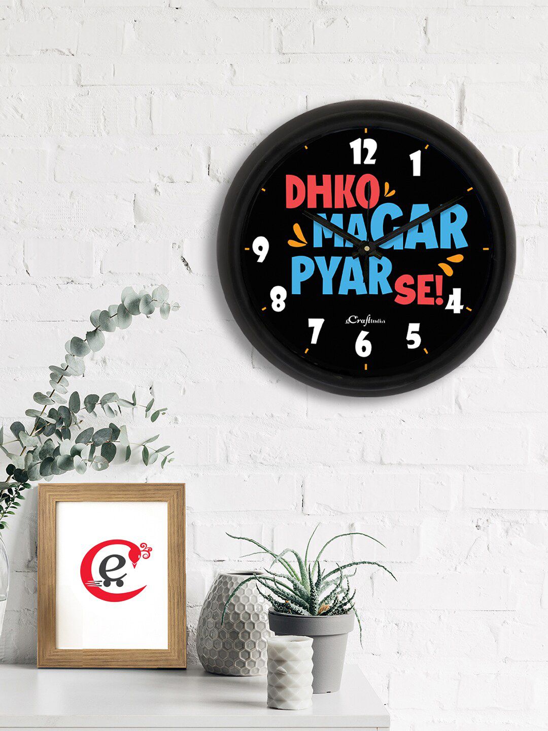 eCraftIndia Black & Red Printed Contemporary Analogue Wall Clock Price in India