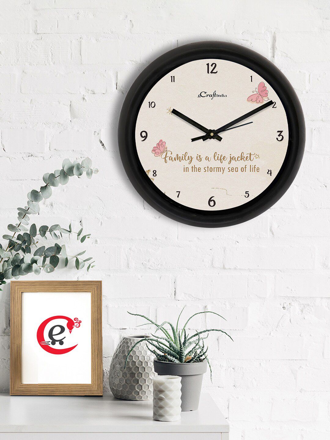 eCraftIndia Beige & Pink Printed Contemporary Analogue Wall Clock Price in India