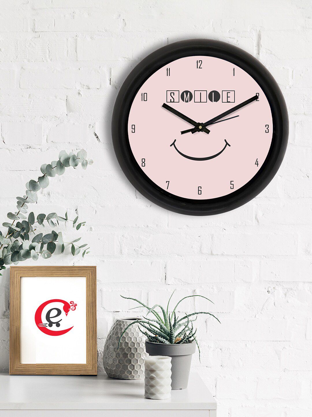 eCraftIndia Pink & Black Printed Contemporary Analogue Wall Clock Price in India