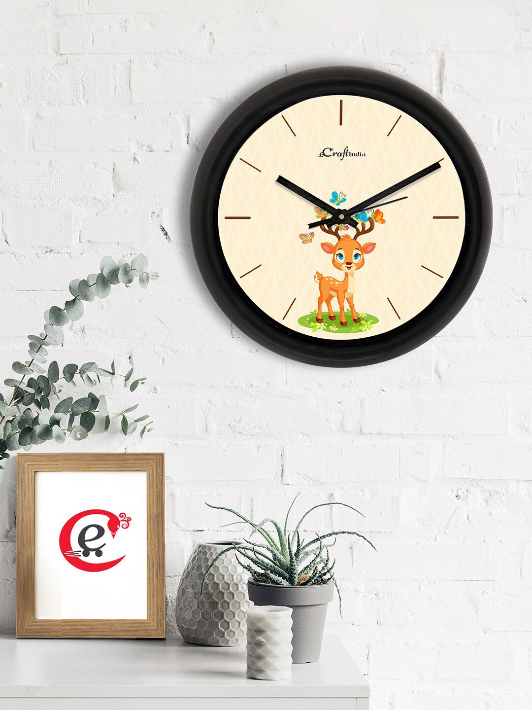 eCraftIndia Beige & Orange Printed Contemporary Analogue Wall Clock Price in India